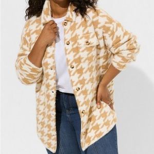 Torrid Houndstooth Iced Coffee Eyelash Shacket Sweater